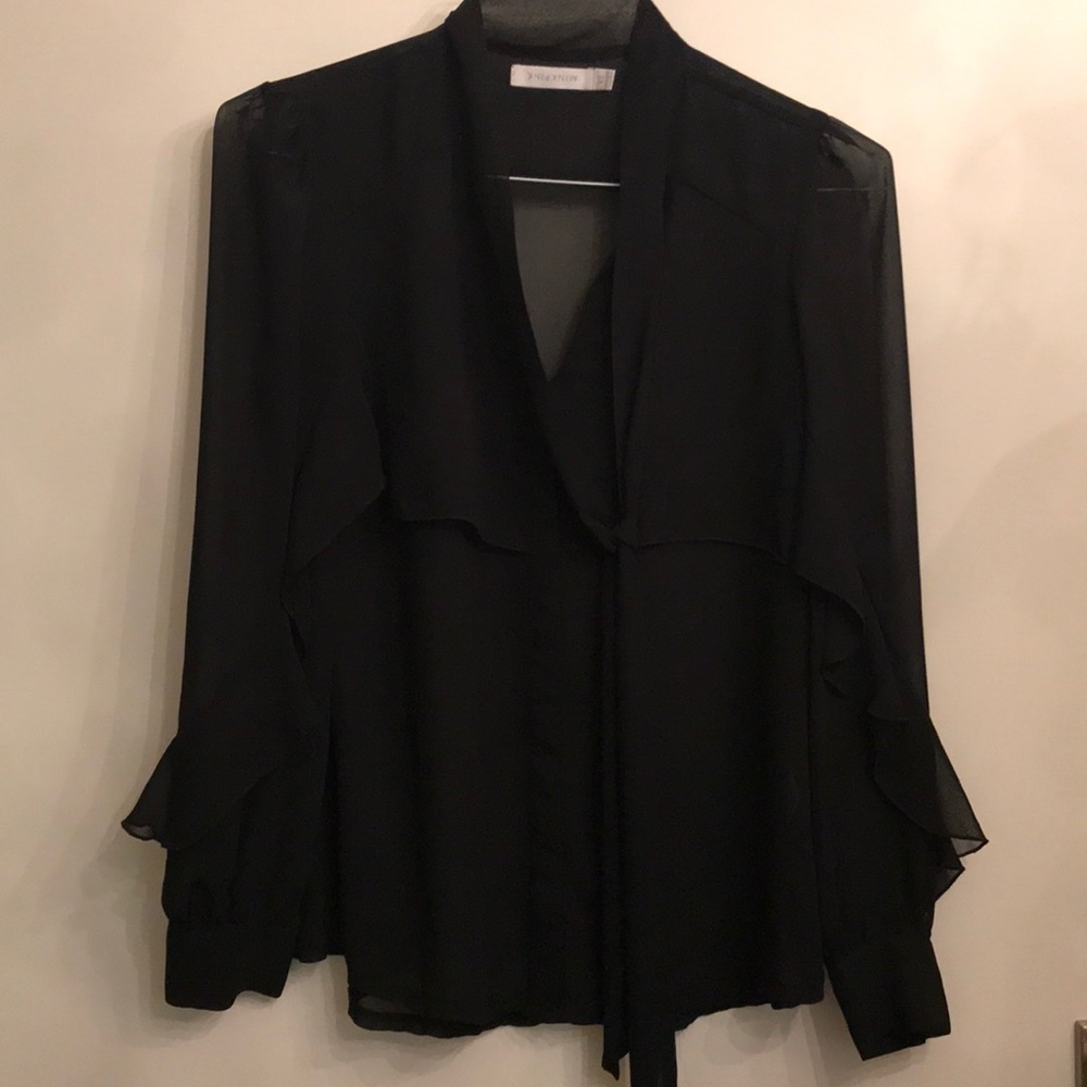 Minkpink black sheer ruffle blouse